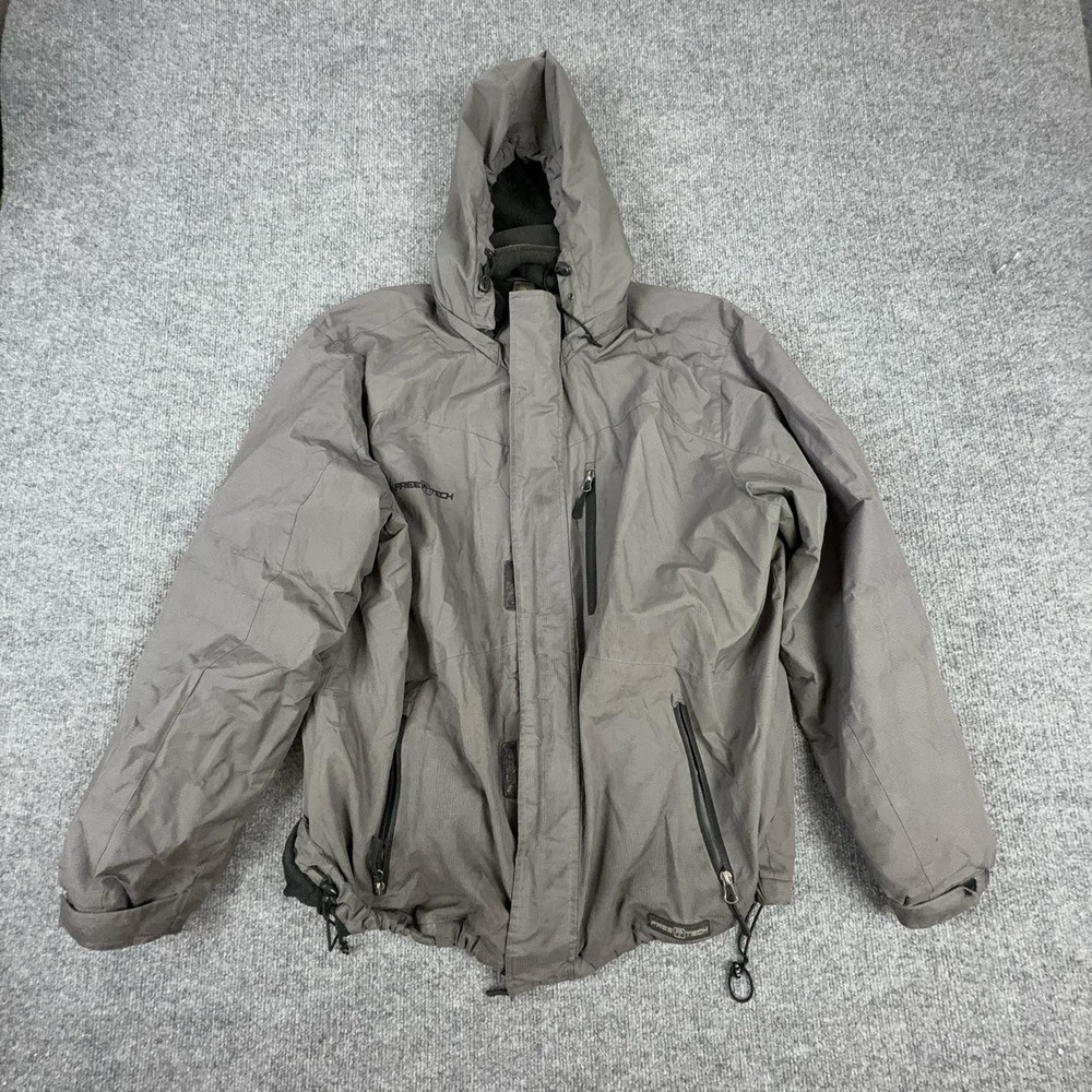 FreeTech Jacket Mens Large Gray Hooded Full Zip Fleece Lined Winter Outdoor